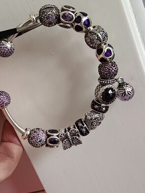 NEW Pandora Purple Bracelet Pavè 14 Charms